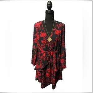 Uguest Floral Black And Red Midi Dress Size Large